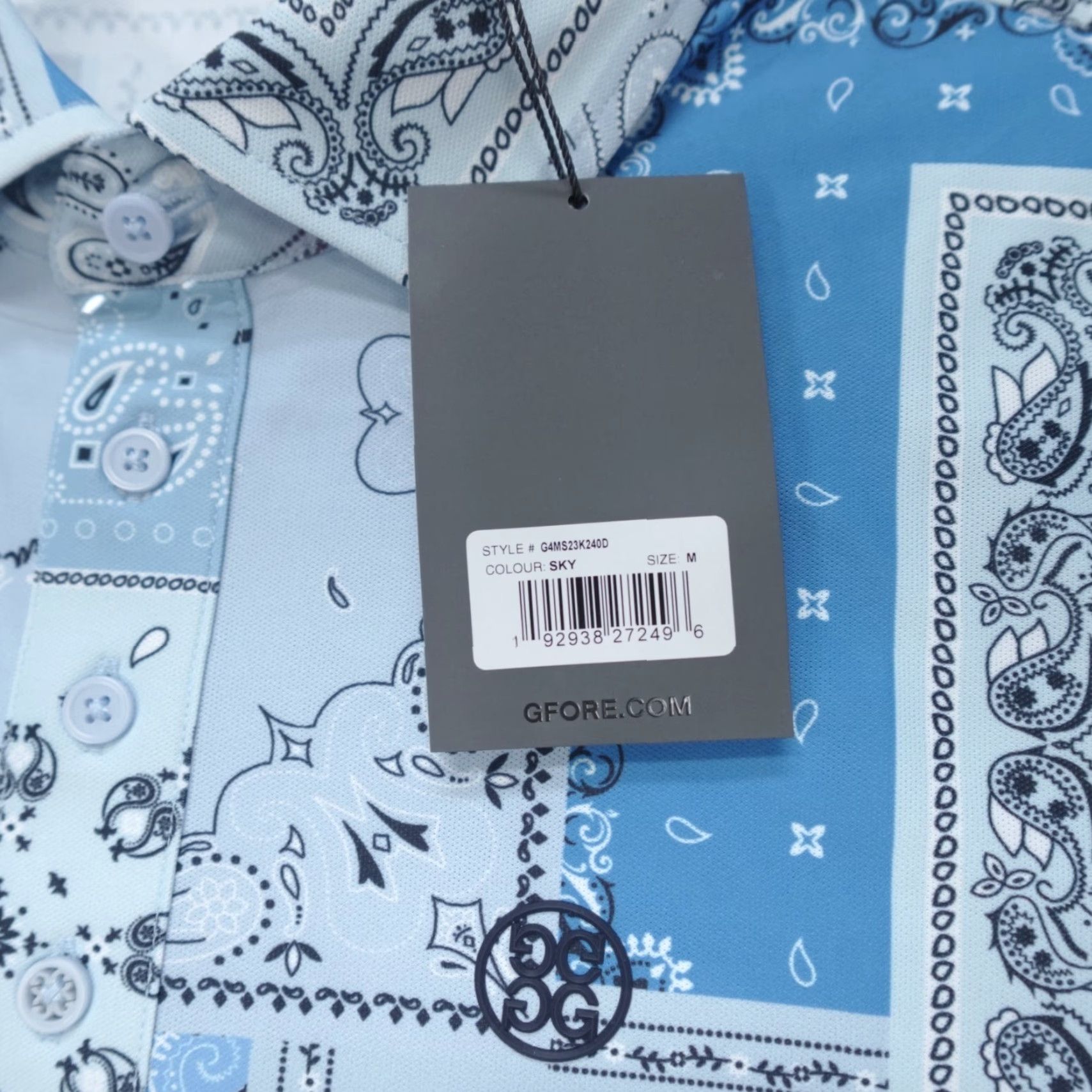 G/FORE G/FORE Polo Shirt Men M Sky Blue Boro Patch Tech Pique All Over Print Golf Polo Size US M / EU 48-50 / 2 - 3 Thumbnail