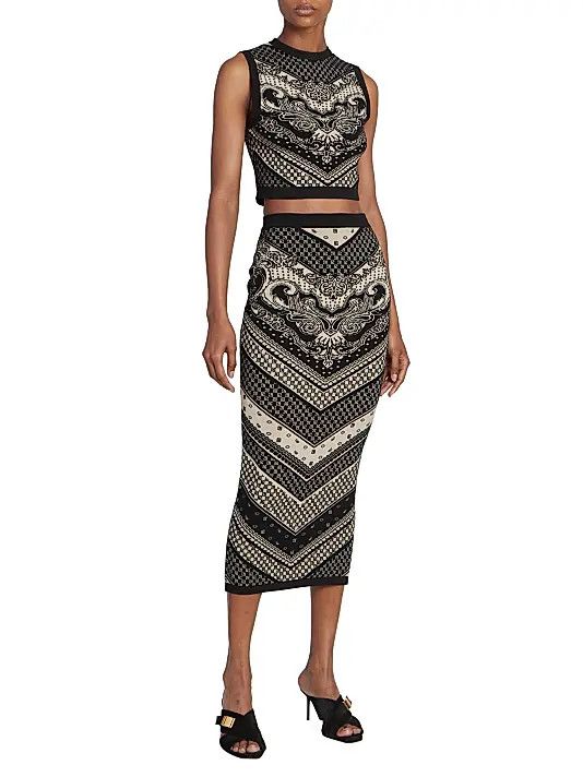 Balmain o1s1wg110825 Paisley & Monogram Sleeveless Crop Top in Black Size S / US 4 / IT 40 - 6 Thumbnail