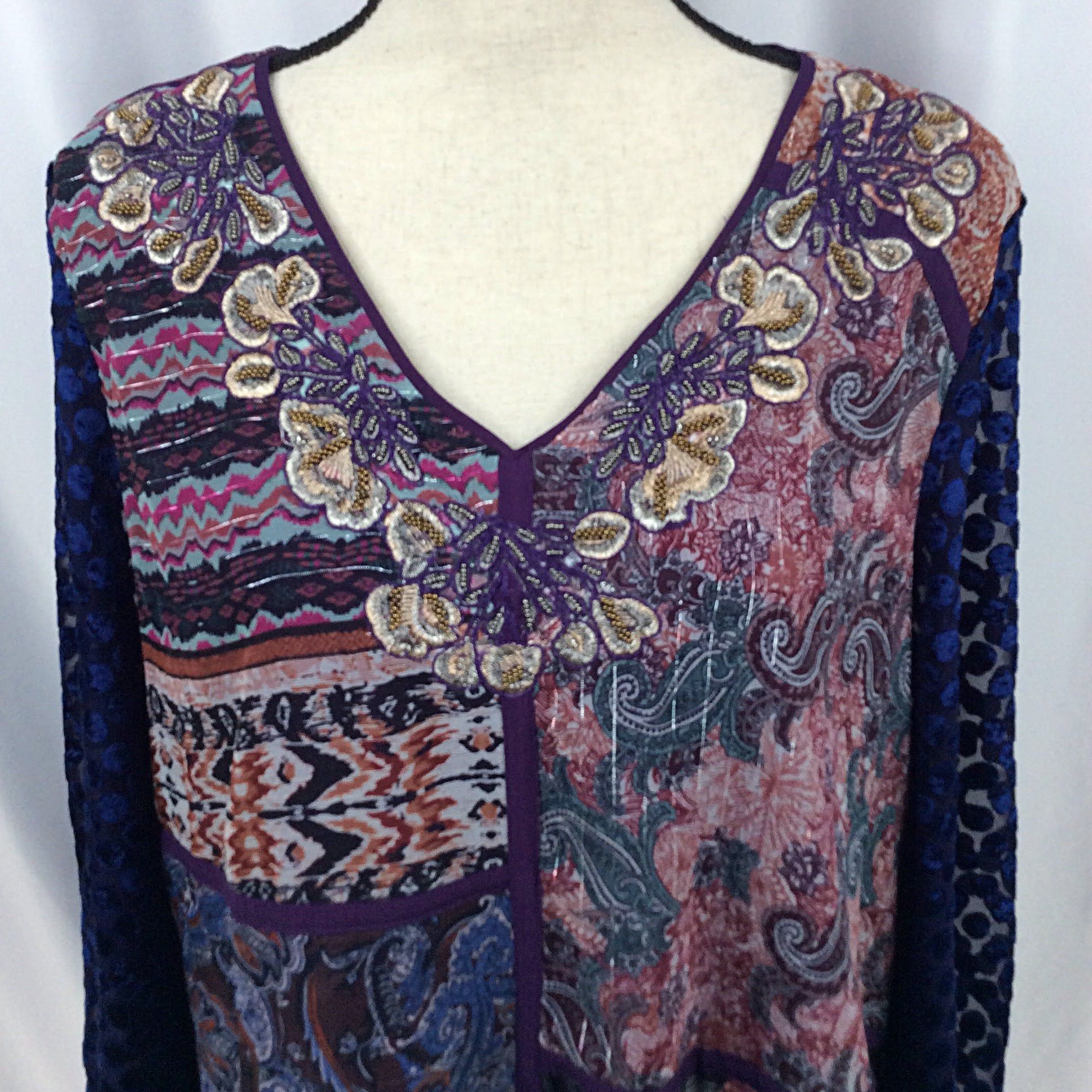 Other Soft Surroundings Patchwork Tunic Top Mini Dress Embroidered Size L / US 10 / IT 46 - 6 Thumbnail