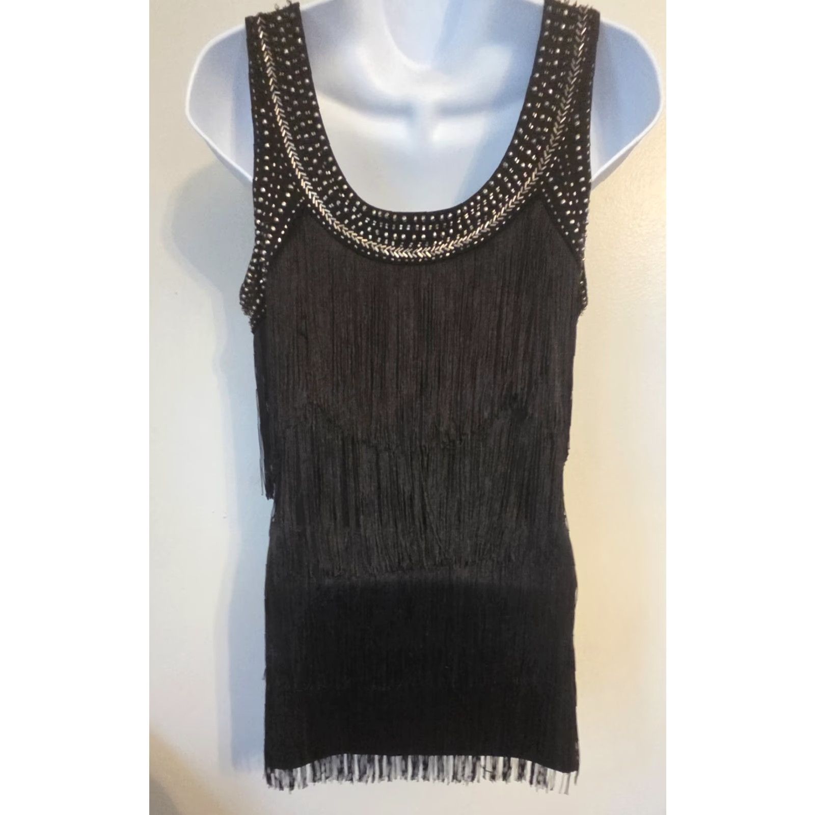 Vintage VINTAGE Cache Beaded Fringe Sleeveless Top Blouse Shirt Camisole S Black Women's 90s/Flapper Glam Party/Cocktail Size S Size S / US 4 / IT 40 - 3 Thumbnail