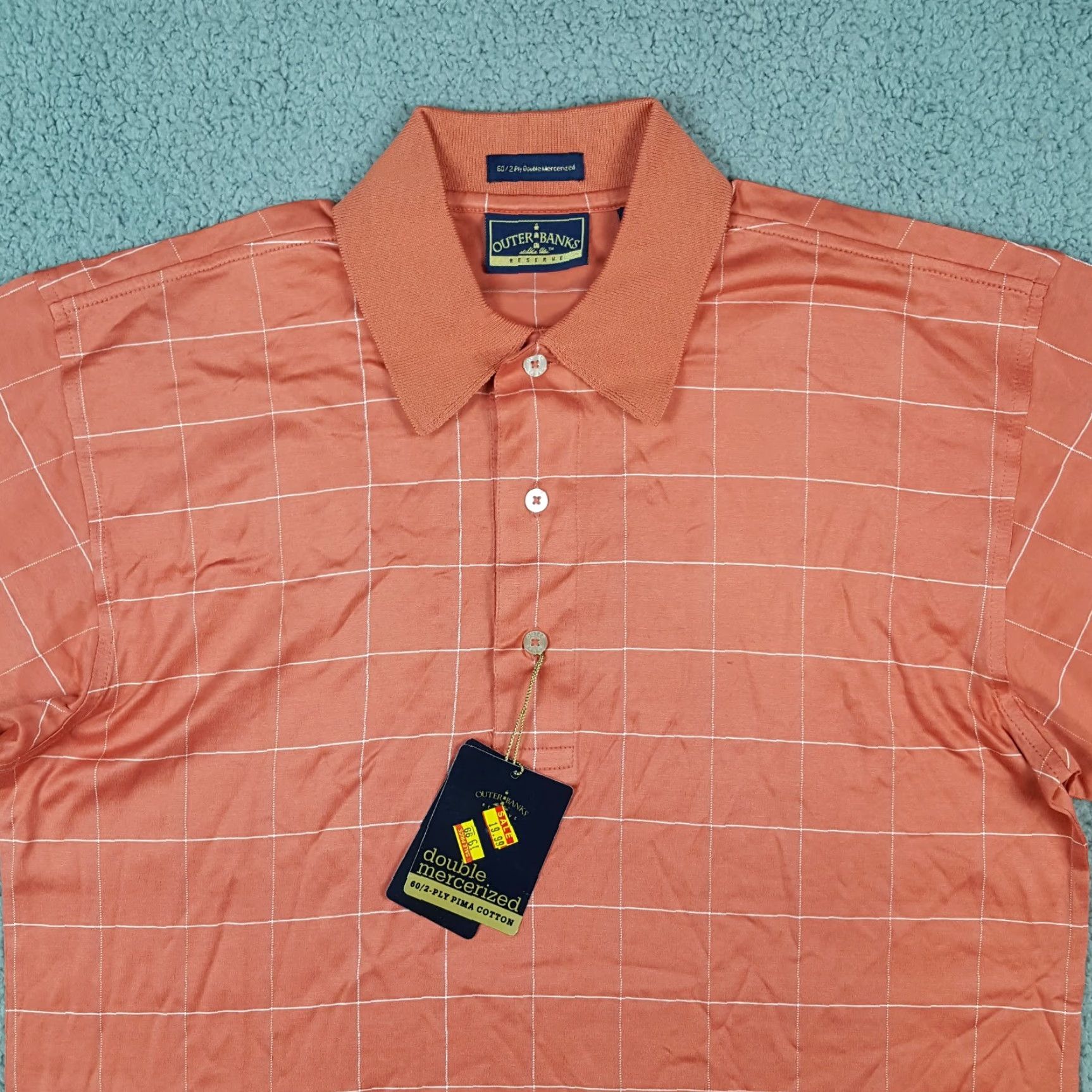 Vintage VINTAGE Outer Banks Salmon Pink Checked Golf Polo Shirt Men's Size Small Button Collar Preppy 90s Size 36R - 2 Thumbnail