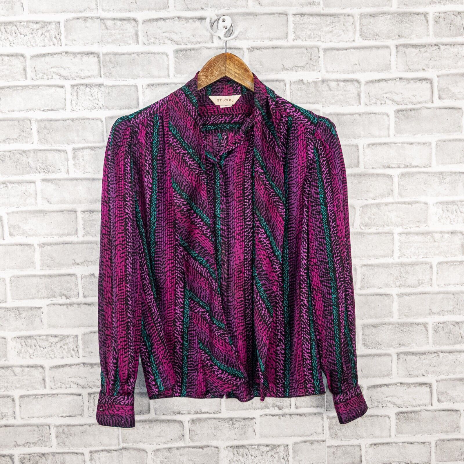 St. John VTG ST. JOHN Women's Tie Neck Blouse in Purple print Size M / US 6-8 / IT 42-44 - 6 Thumbnail