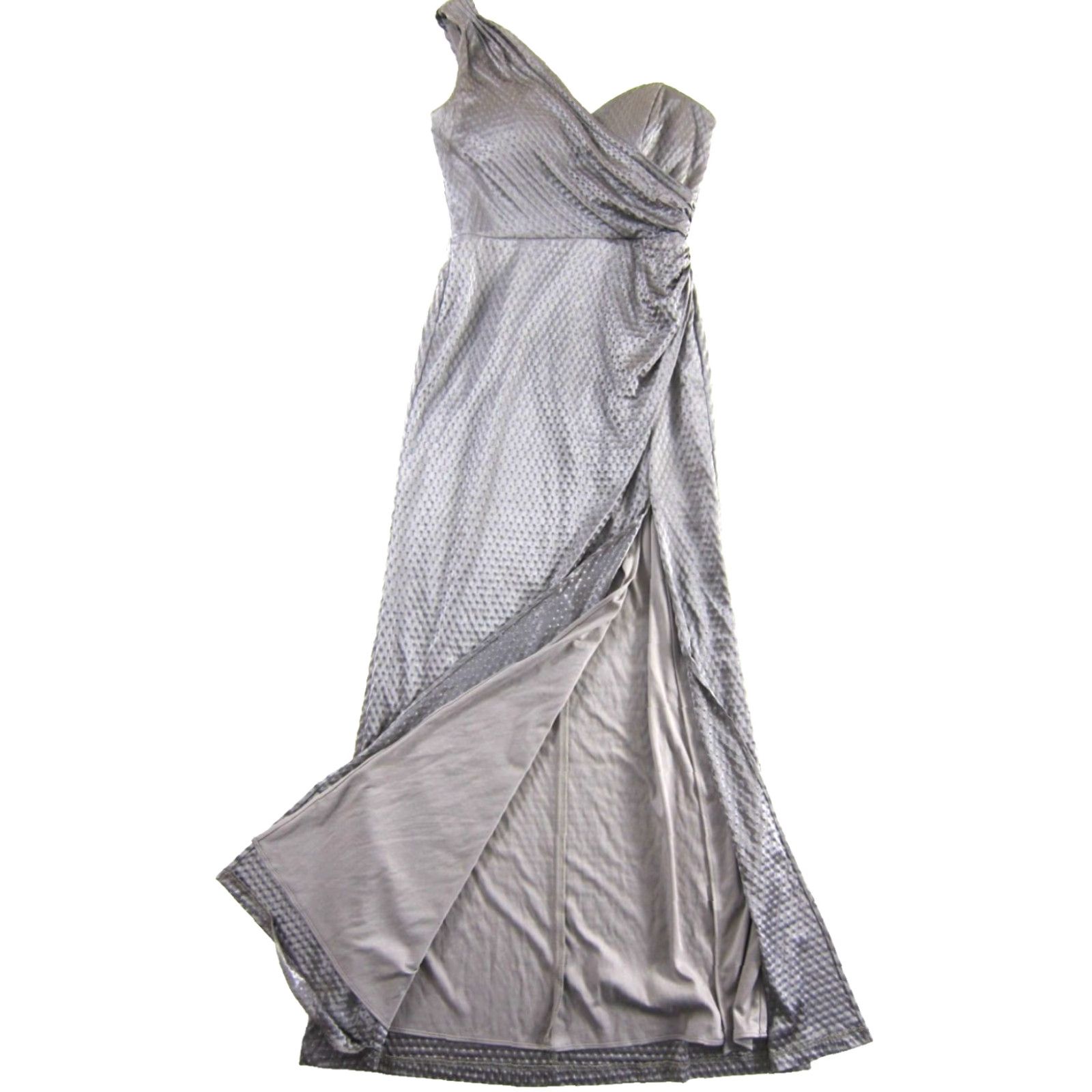 Vintage XSCAPE Joanna Chen Grey Silky Stretch One Shoulder Long Maxi Gown Dress 10 Size L / US 10 / IT 46 - 4 Thumbnail