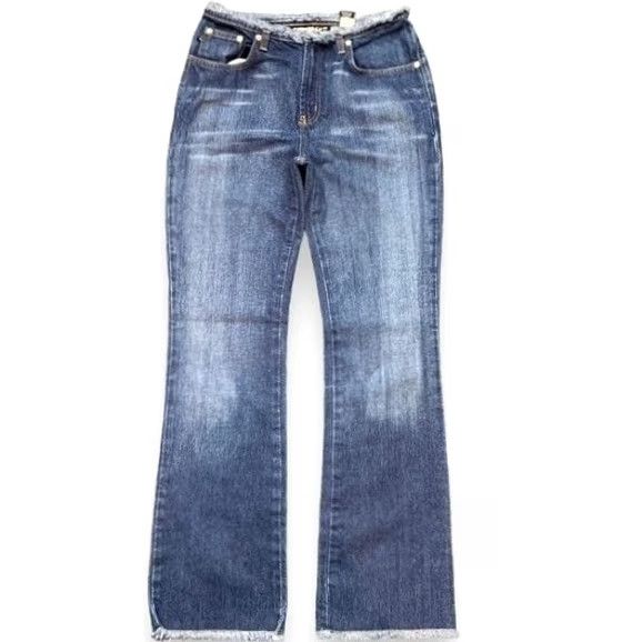 Express VINTAGE Express Jeans Boot Cut Flare Fringe Y2K Women's size 6 Blue Womens Jeans Boys Girls? Size 28" / US 6 / IT 42 - 2 Thumbnail