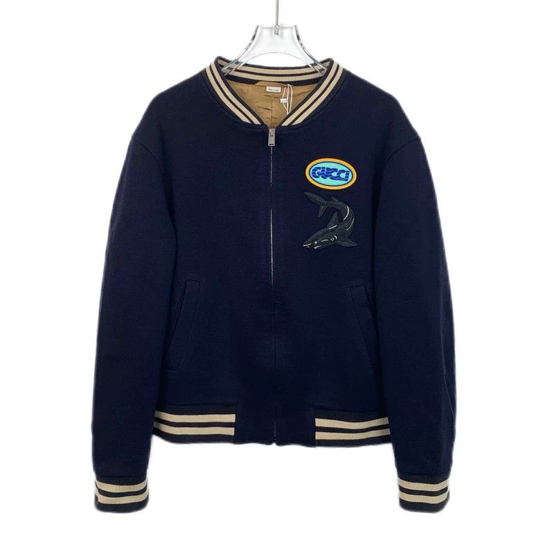 Gucci Gucci Dark blue pattern embroidered wool stand-up collar zi Size US M / EU 48-50 / 2 - 1 Thumbnail