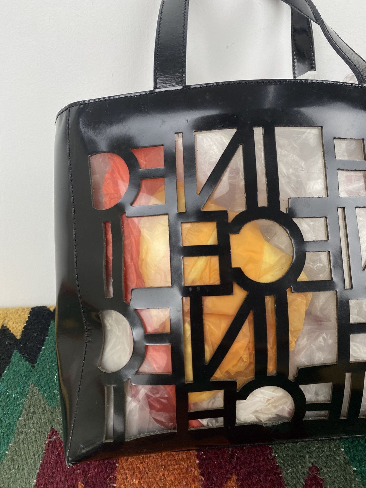 Celine 2000’s Celine Cutout Logo Black Vinyl Shoulder Tote Bag Size ONE SIZE - 6 Thumbnail