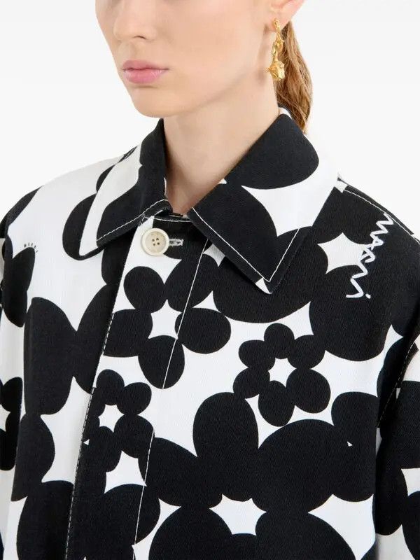 Marni o1w1db10326 Floral-Print Coat in Black/White Size XL / US 12-14 / IT 48-50 - 5 Thumbnail