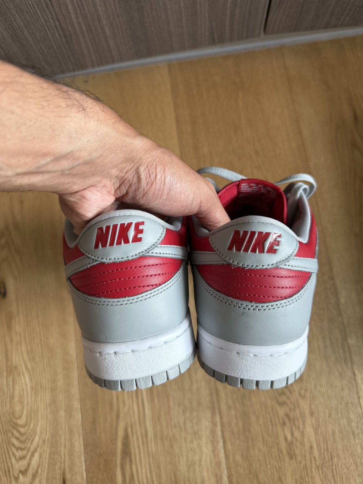Nike Nike Dunk Low QS Gray & Red Size US 12 / EU 45 - 4 Thumbnail