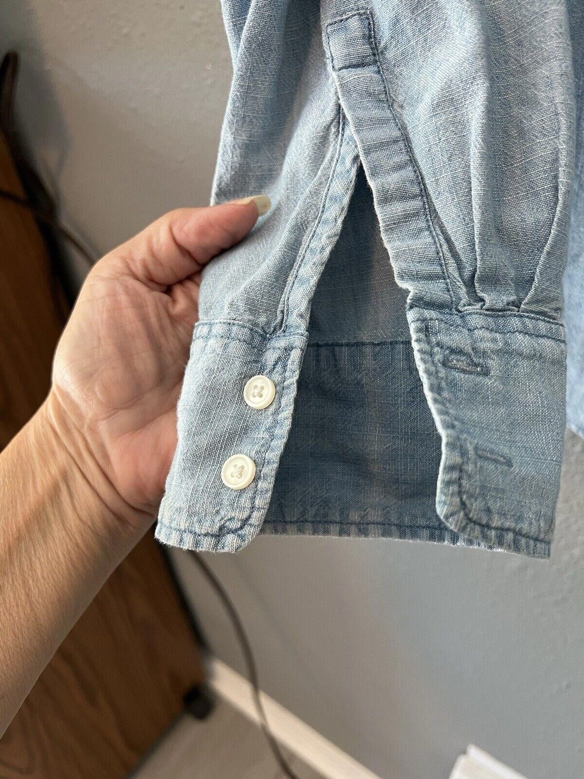J.Crew J Crew Sz M Classic Fit Tie-Neck Chambray Denim Long Sleeve Size M / US 6-8 / IT 42-44 - 6 Thumbnail