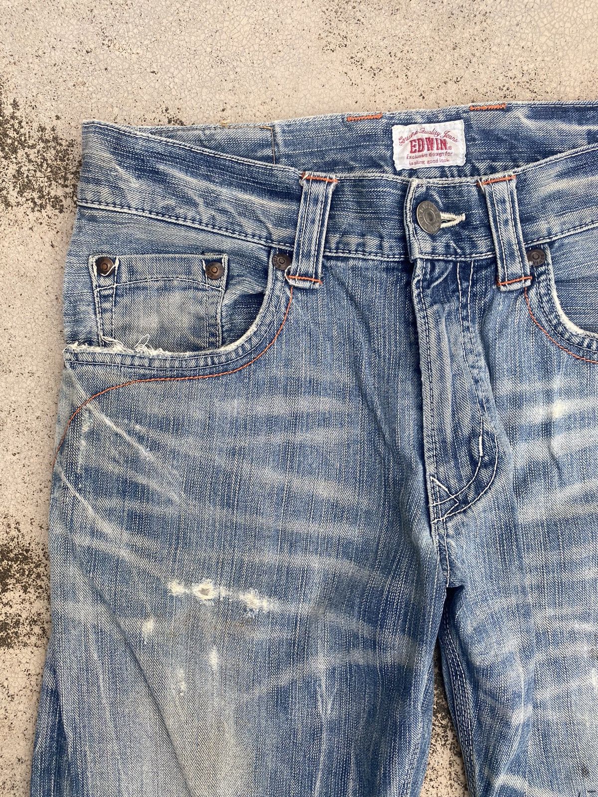 Edwin × Japanese Brand × Vintage Vintage y2K Edwin Distressed Honeycomb Denim Jeans Size US 33 - 4 Thumbnail