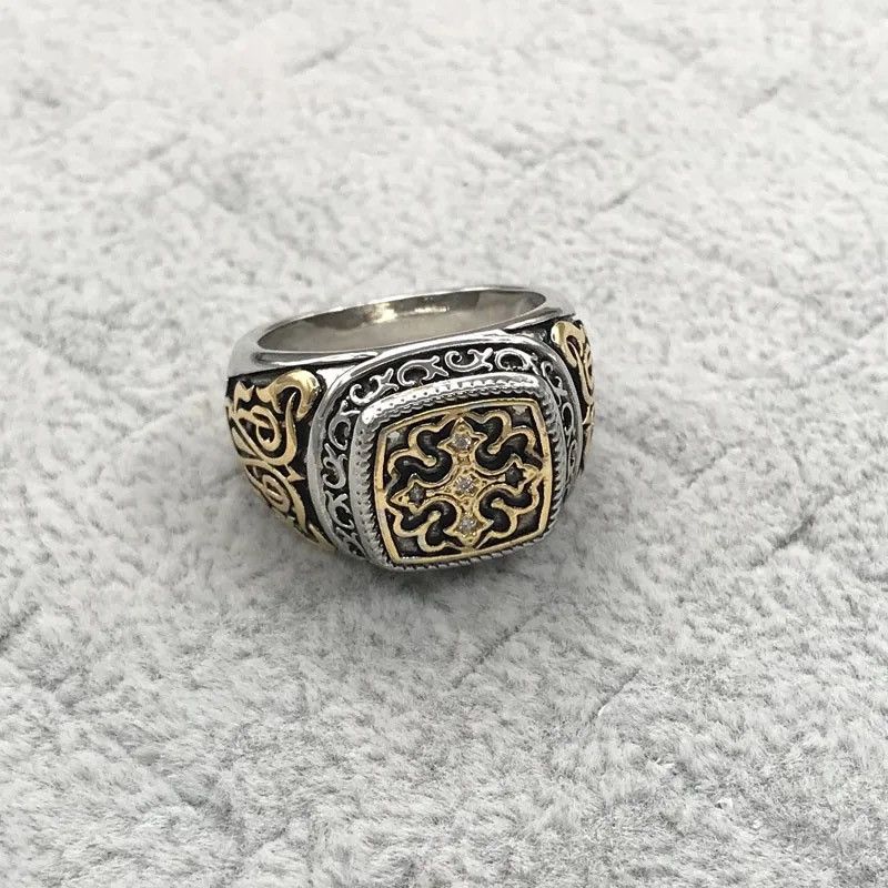 Jewelry × Vintage Punk Carved Pattern Rings Cross Hollow Design Geometry Size ONE SIZE - 1 Thumbnail