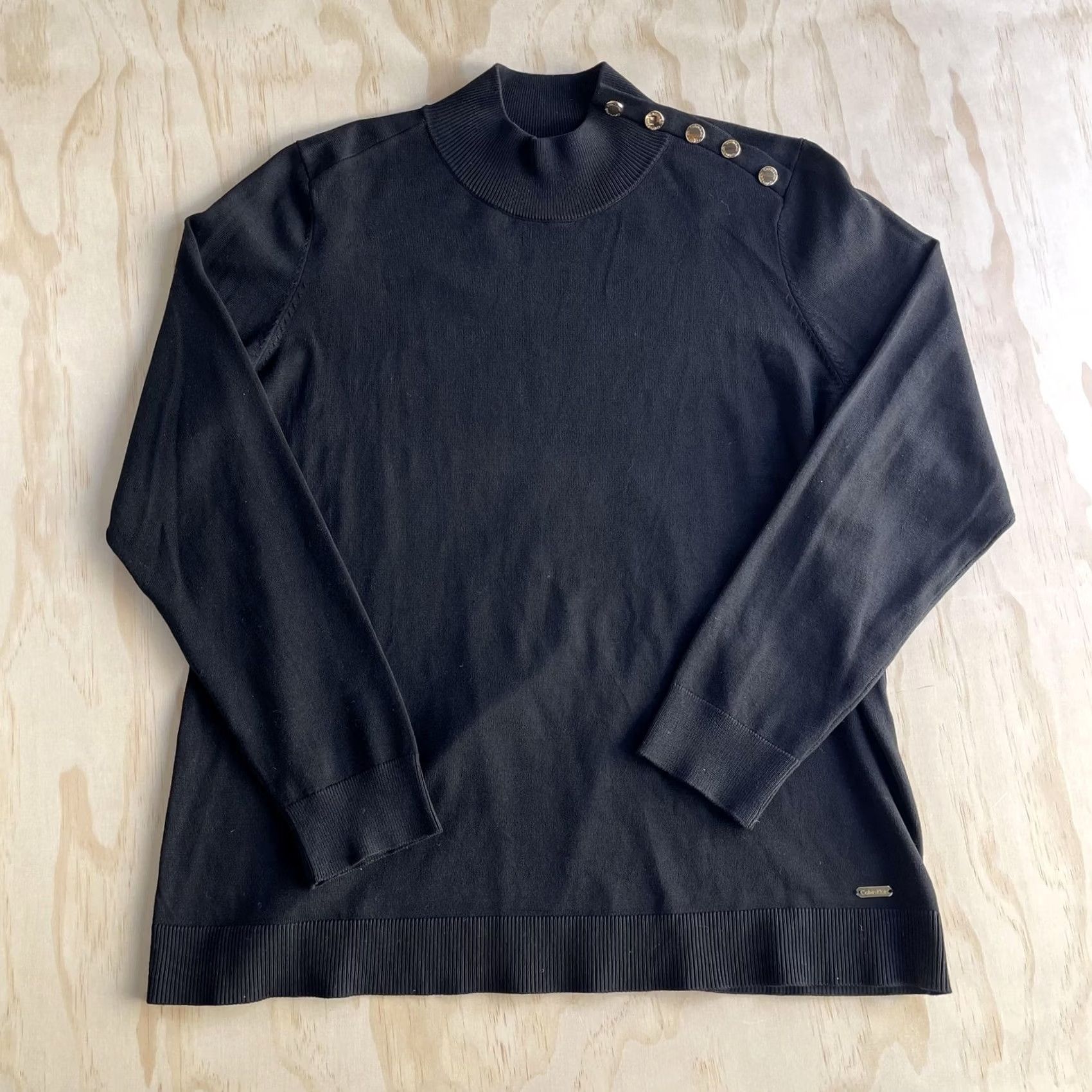 Calvin Klein Calvin Klein Sweater Womens Large Black Mock Neck Button Shoulder Knit Pullover Size L / US 10 / IT 46 - 2 Thumbnail