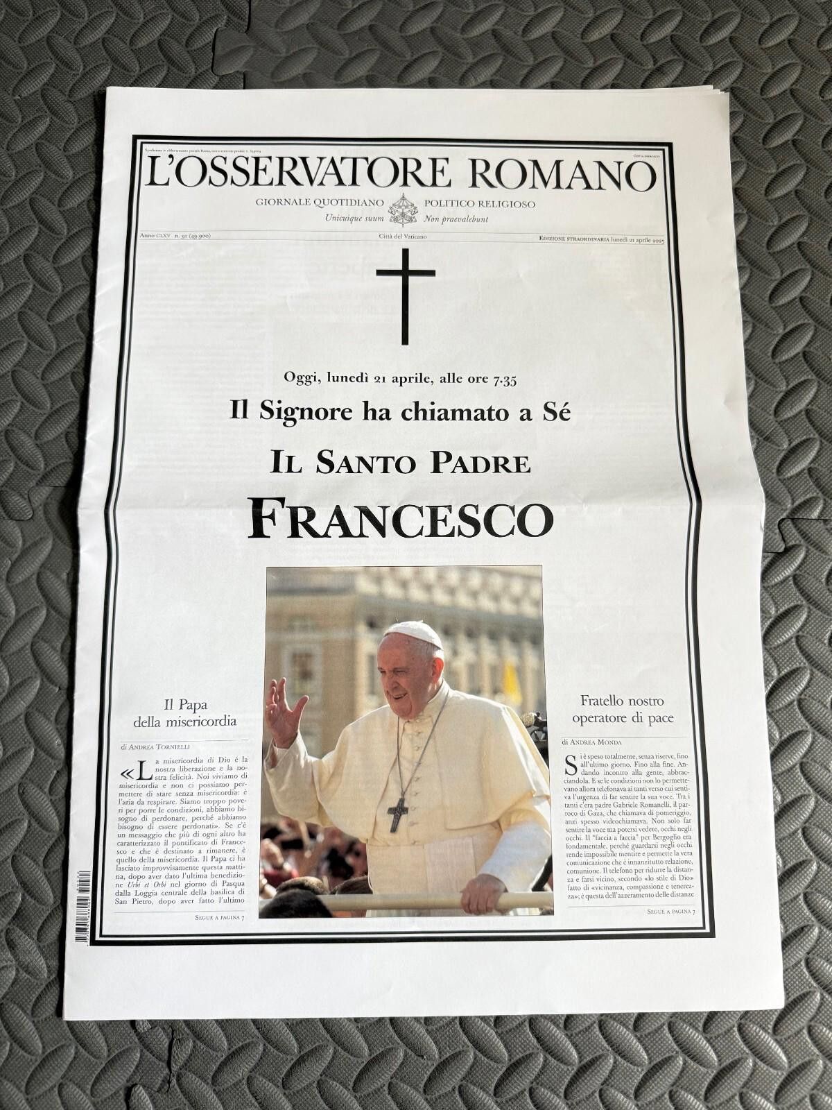 Other L'OSSERVATORE ROMA Pope Francis Death Official Copy! Size ONE SIZE - 1 Thumbnail