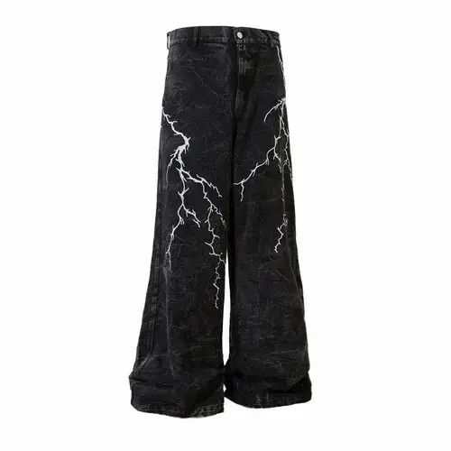 Jean Oversized Baggy Lightning Print Wide Leg Jeans Size US 30 / EU 46 - 2 Thumbnail