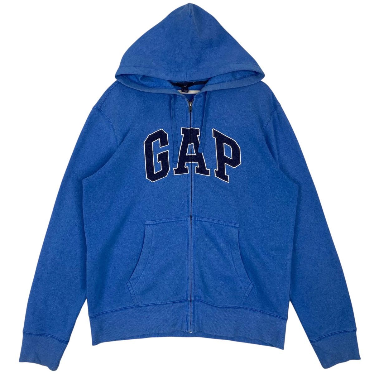 Vintage GAP Hoodie Full Zip Big Logo Embroidered Blue SizeM