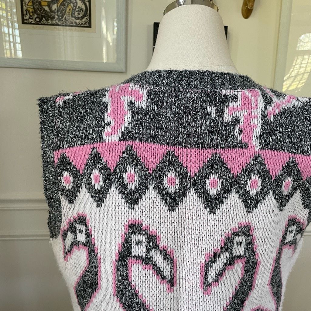 Vintage Vintage 80s Jolie Flamingo Pink Grey White Sweater Vest M Size M / US 6-8 / IT 42-44 - 7 Thumbnail