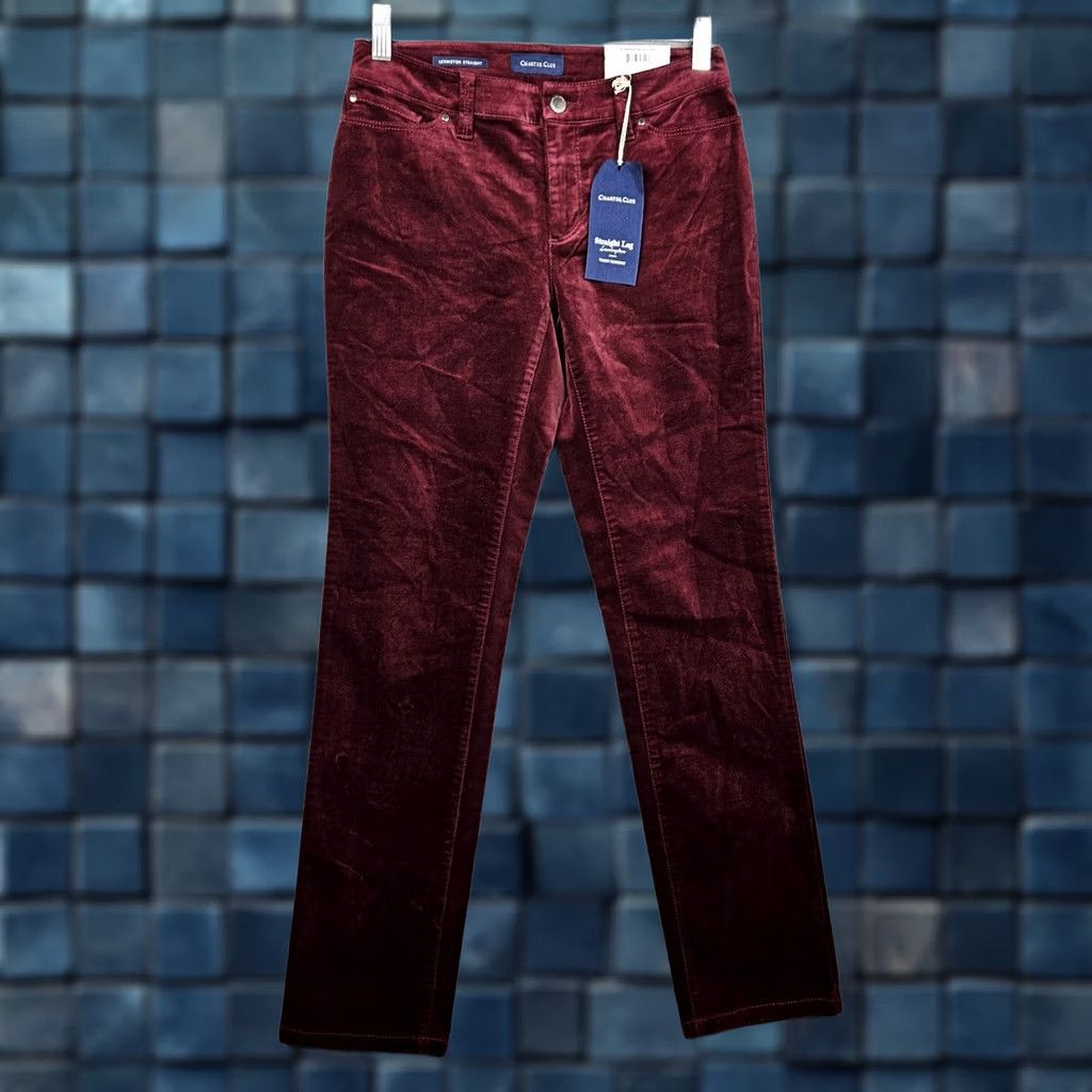 Charter Club Charter Club Straight Leg Velvet Pants Sz 2P NEW Red Slimming Casual Shirt/Chino style with Button accents Womens Size 26" / US 2 / IT 38 - 1 Thumbnail