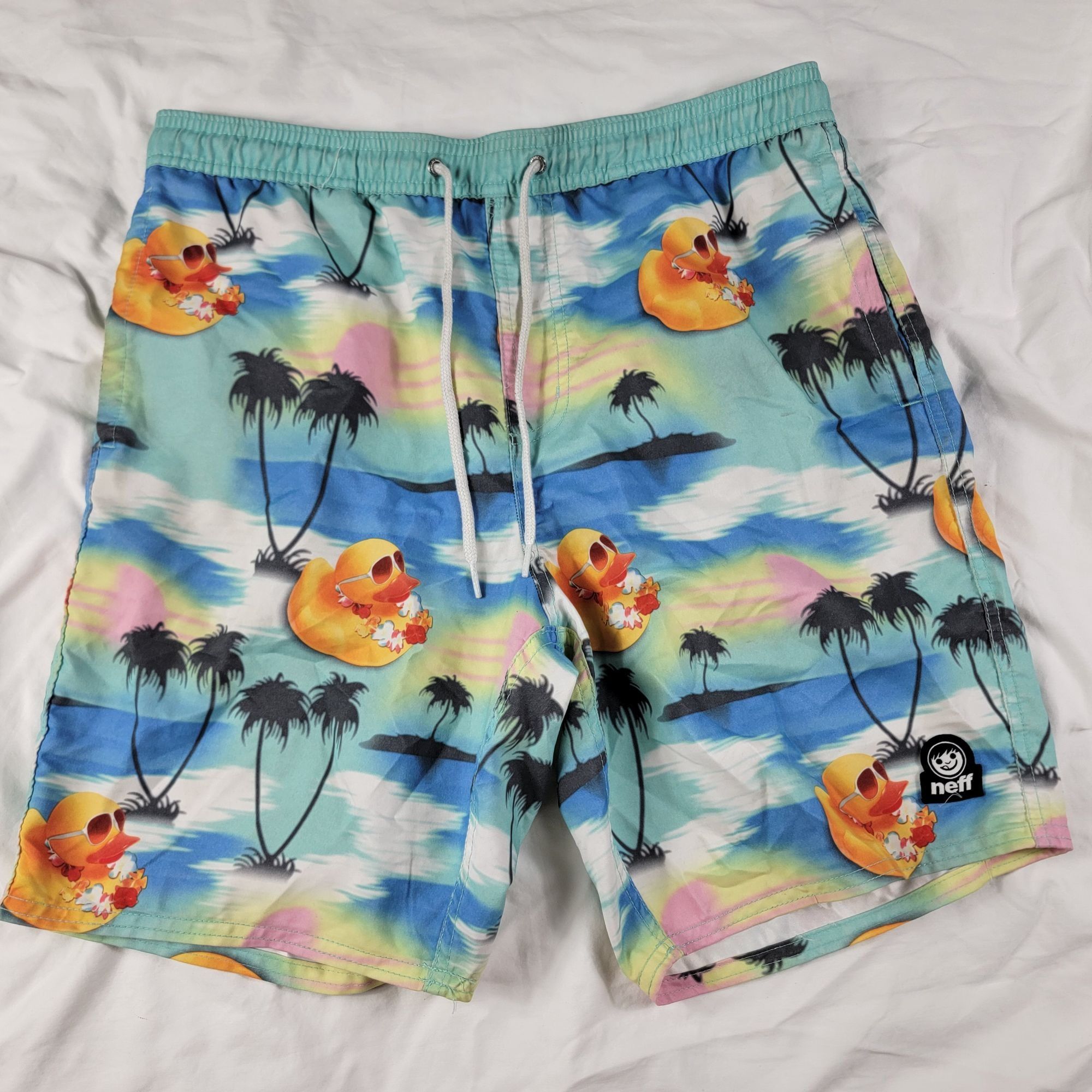 NEFF Neff Mens Medium Swim Trunks With Rubber Duckie Palm Trees S Size US 38 / EU 54 - 1 Thumbnail