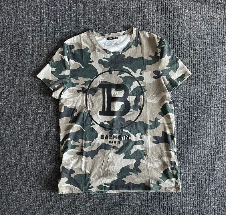 Balmain Camo Short Sleeve Logo T-shirt-yf