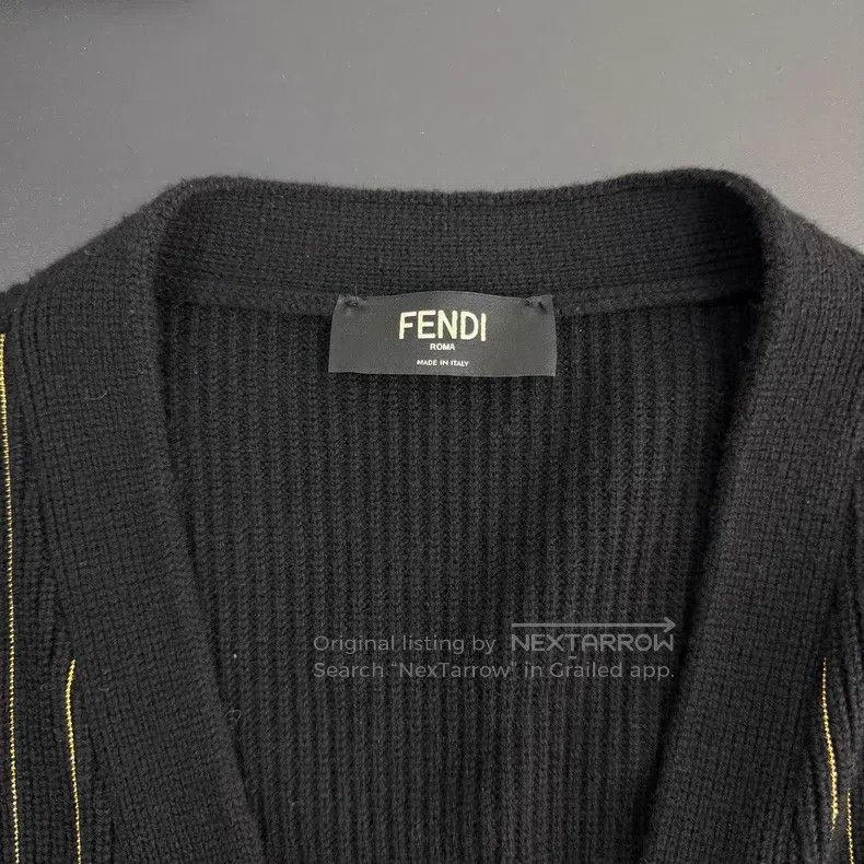 Fendi Fendi Black vertical striped gold thread cashmere cardigan Size US M / EU 48-50 / 2 - 5 Thumbnail