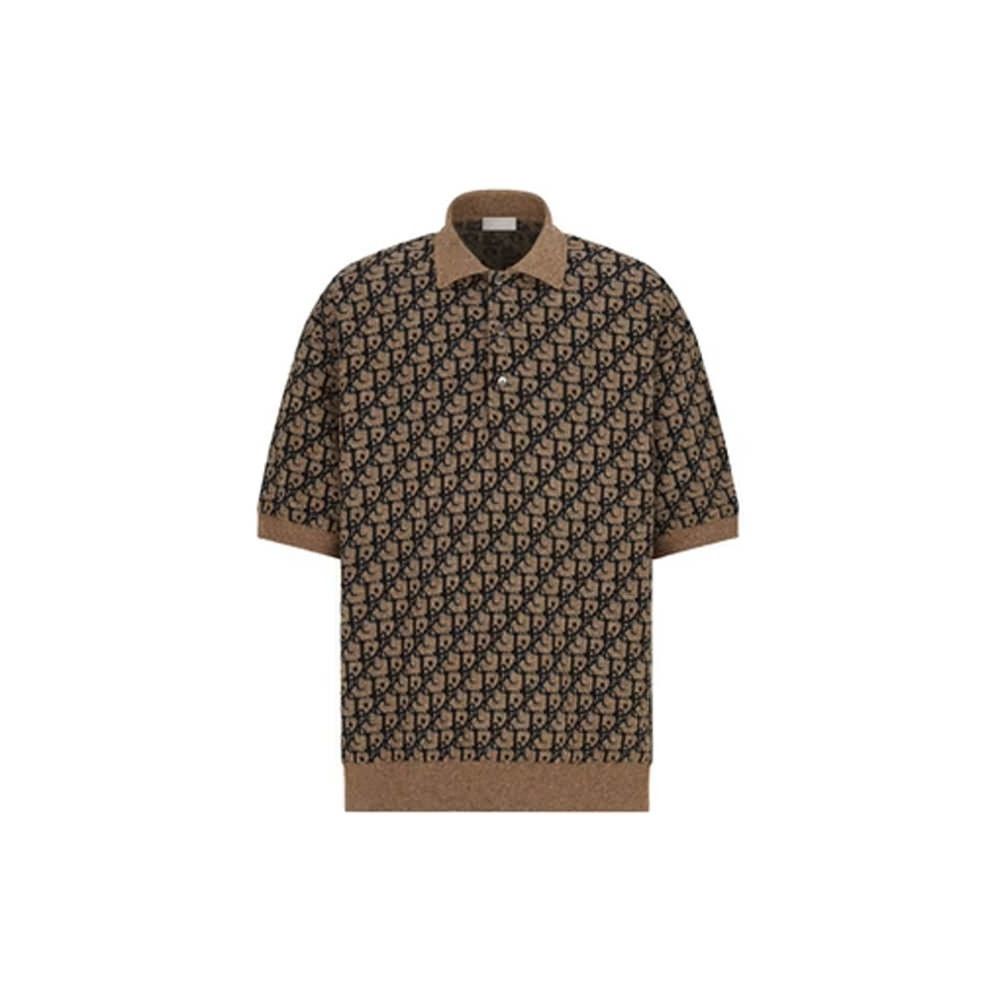 image of Dior O1W1Db10324 Oversized Cactus Polo Shirts In Beige & Black in Beige/Black, Men's (Size XL)