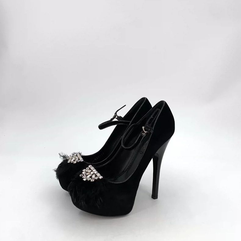 Louis Vuitton Louis Vuitton Black diamond-encrusted plush platform stile Size US 5 / IT 35 - 1 Thumbnail