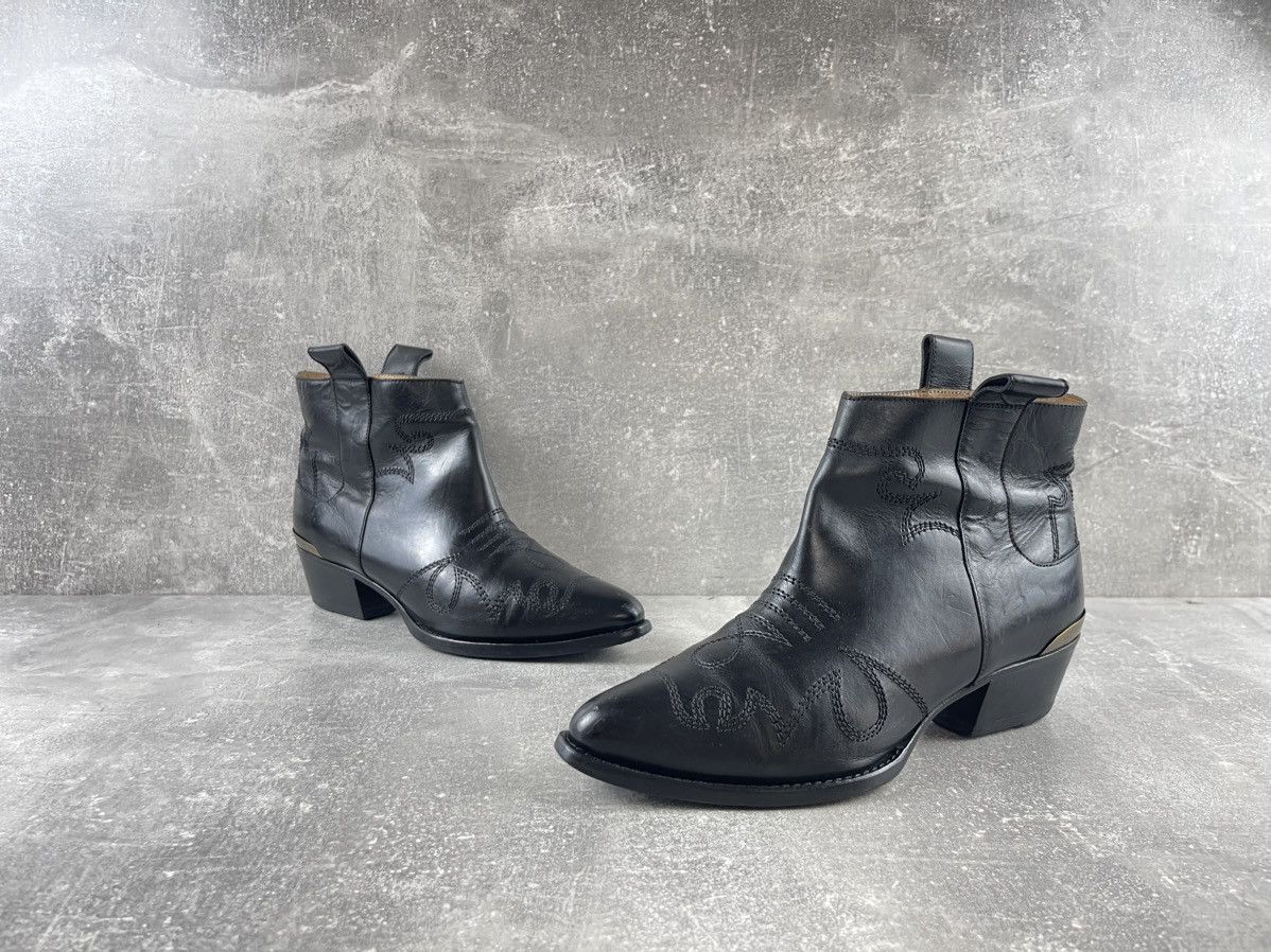 Buttero Buttero Italian Western Black Leather Cuban Heel Ankle Boots Size US 6.5 / IT 36.5 - 4 Thumbnail
