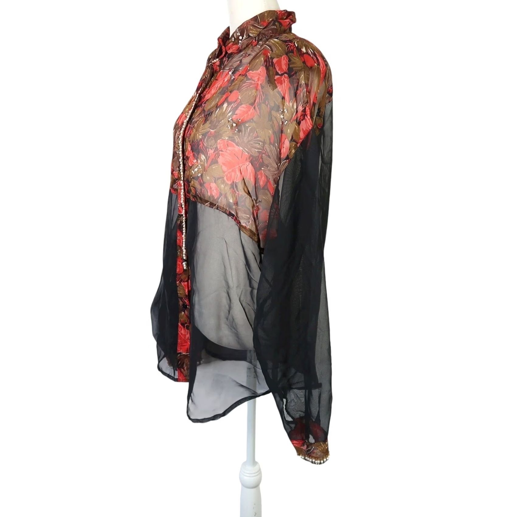 Vintage VINTAGE Leena Studio Sheer Black Red Floral Bead Button-Down Top L Womens Size L / US 10 / IT 46 - 3 Thumbnail