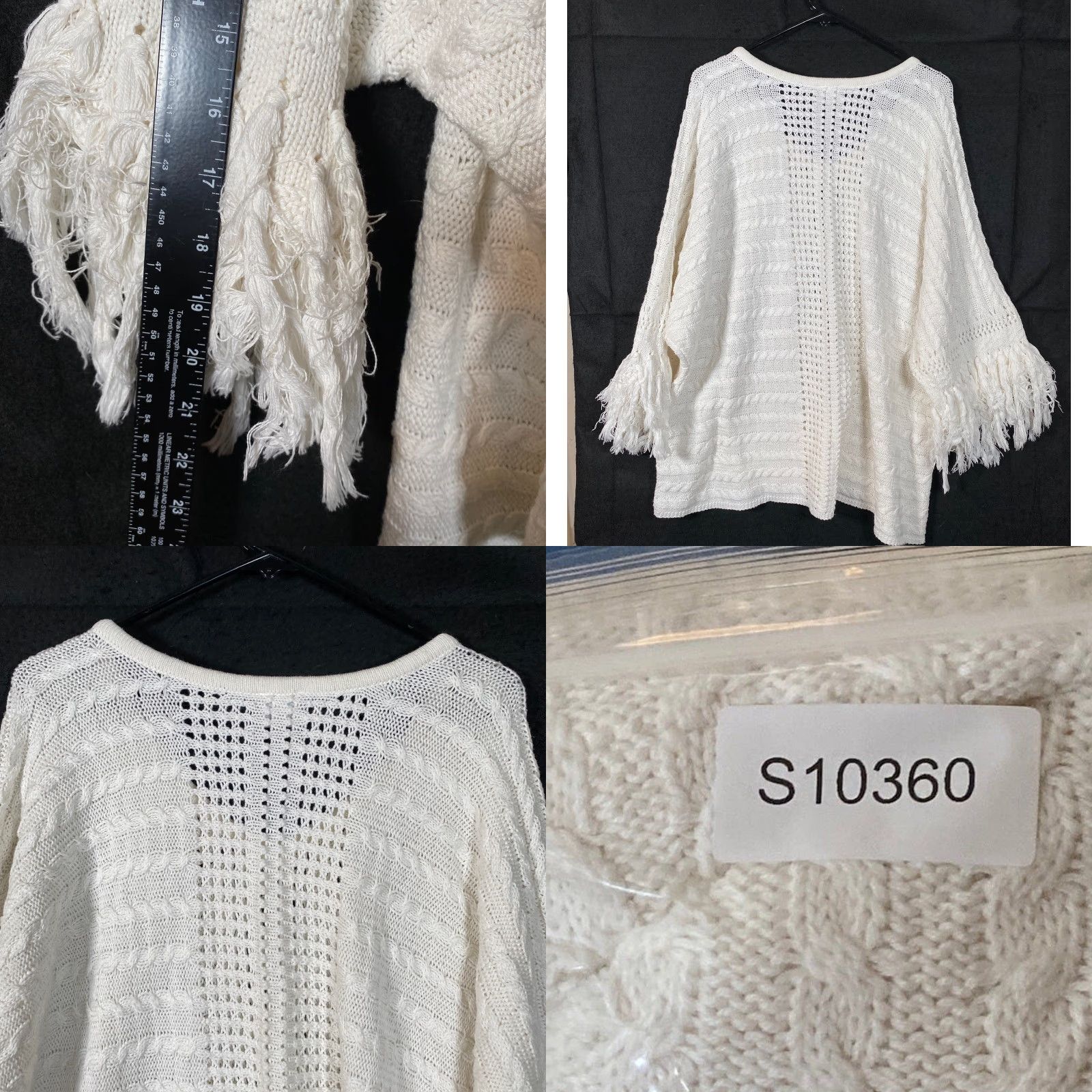 Vintage CAbi Sweater Cream Fringe Fiesta Poncho V-Neck Long Sleeve Knitted XL Women Pullover Knit Casual Workwear Size XL / US 12-14 / IT 48-50 - 8 Thumbnail