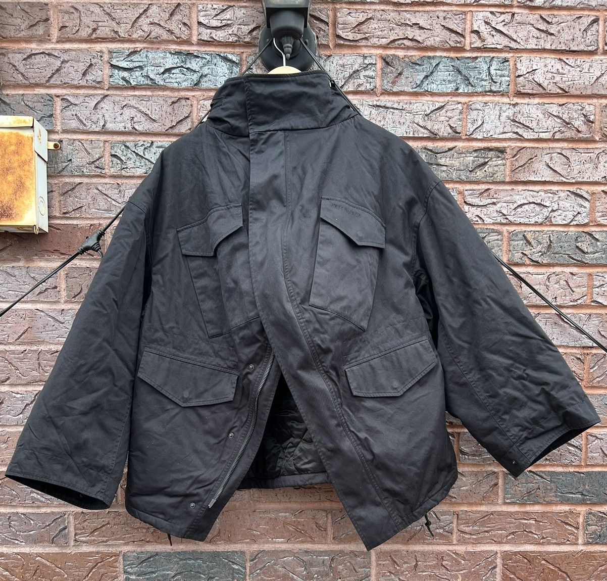 image of Balenciaga C-Swing Packable Hood Military Parka in Black, Men's (Size Small)