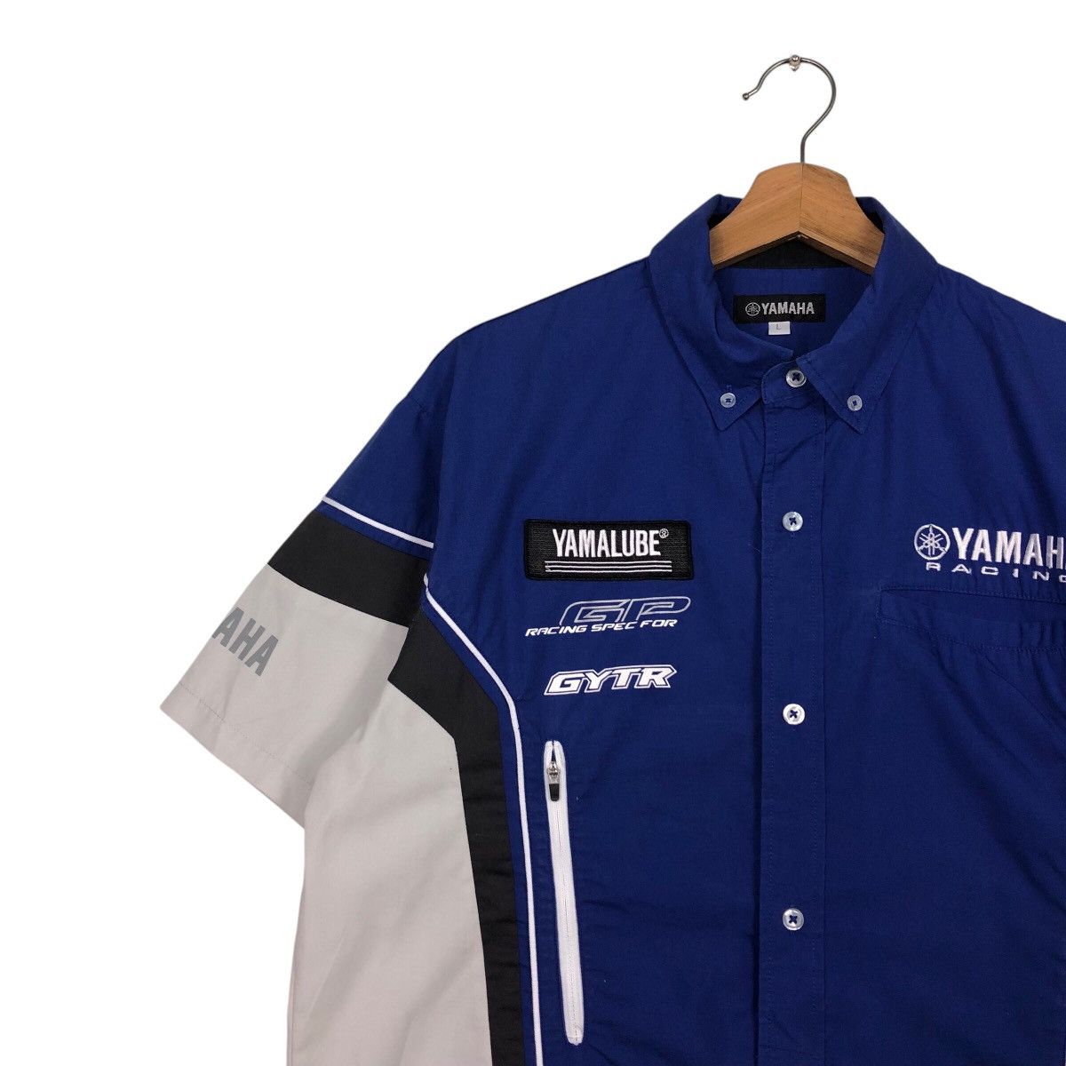 Japanese Brand 📌Vintage Shirt Button Worker Jacket Yamaha Big Logo Size US L / EU 52-54 / 3 - 8 Thumbnail