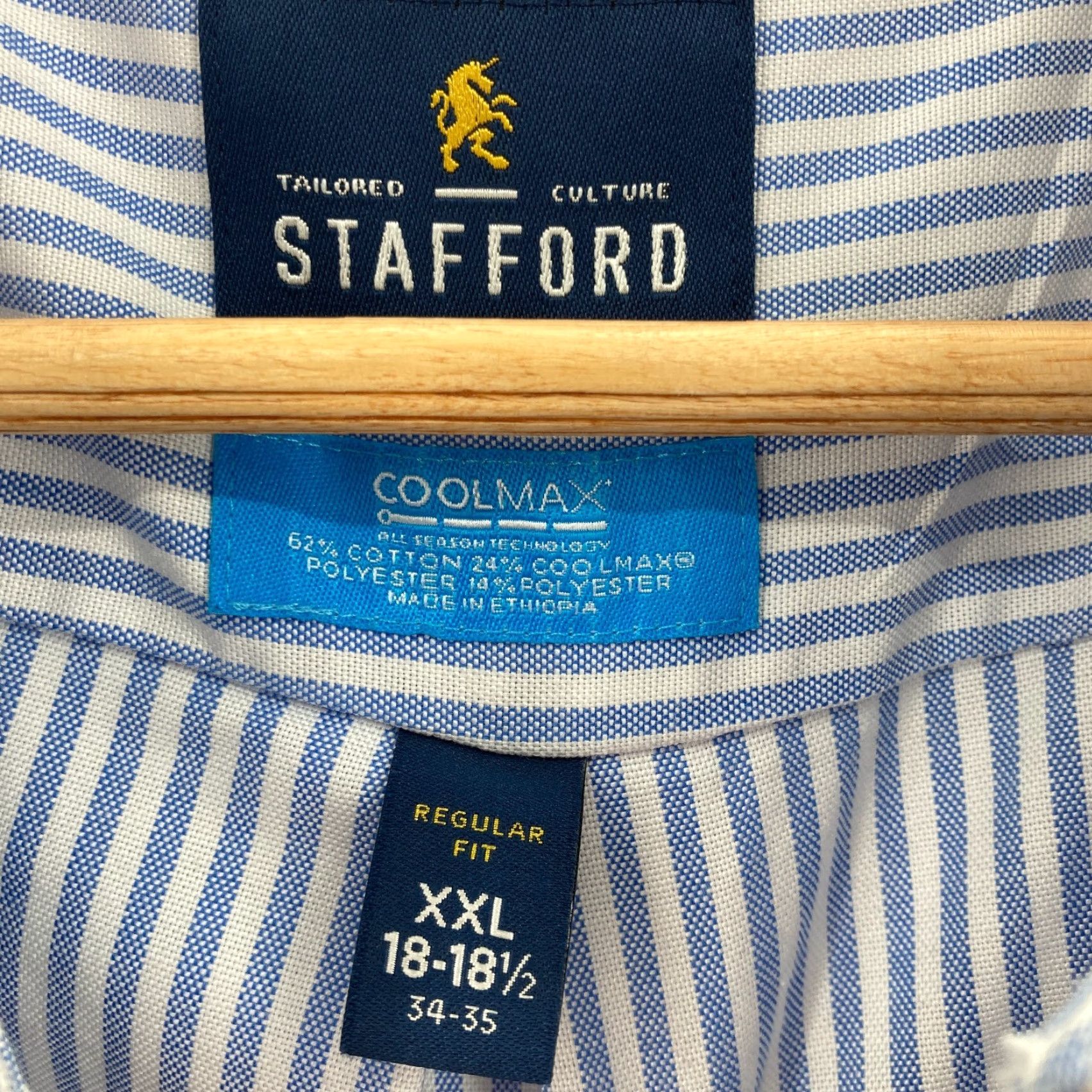 Stafford Stafford Coolmax Shirt Mens 2XL Blue Striped Button Down Long Sleeve Work Dress Shirt Size US XXL / EU 58 / 5 - 4 Thumbnail