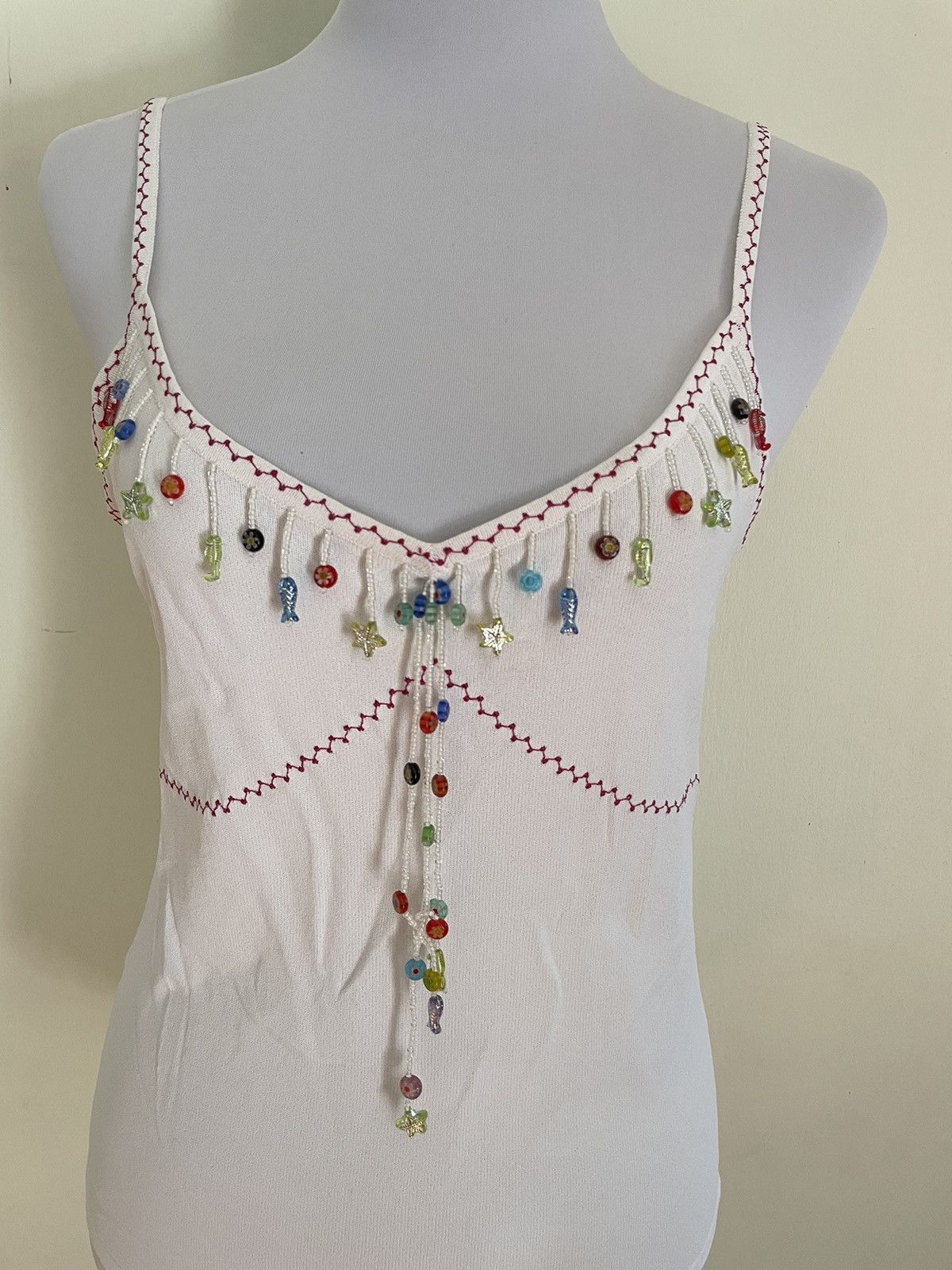 Designer × Escada × Vintage Escada White Tank Top Beaded Size XS / US 0-2 / IT 36-38 - 3 Thumbnail