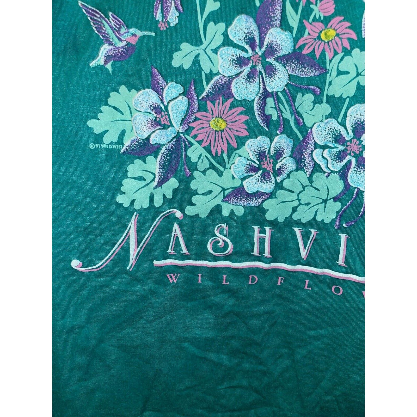Jerzees Vintage Nashville Flower Shirt Wildflowers Teal Tee 90s L Size US L / EU 52-54 / 3 - 6 Thumbnail