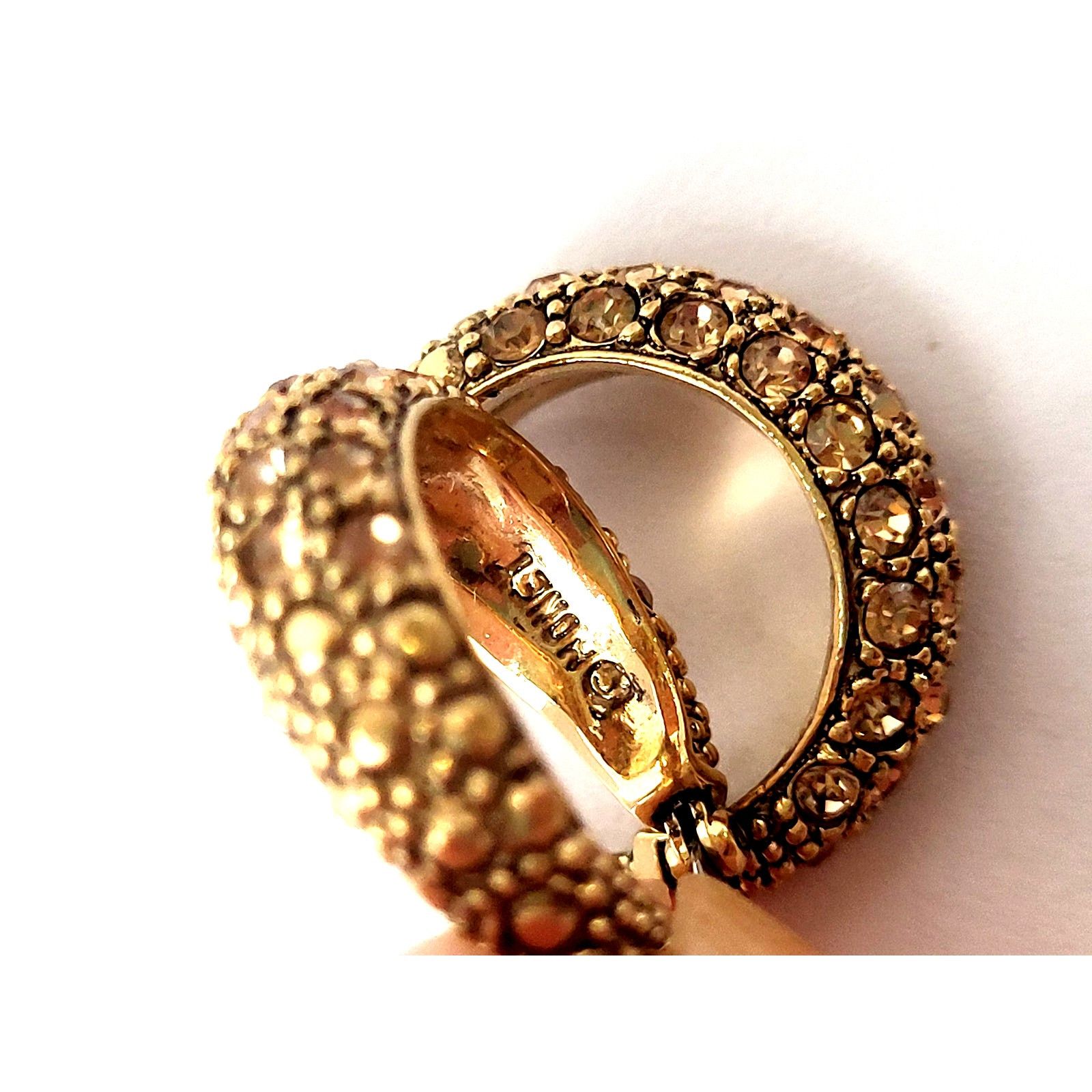 Monet Monet Gold Rhinestone Hoop Earrings Signed Vintage Pierced Size ONE SIZE - 5 Thumbnail