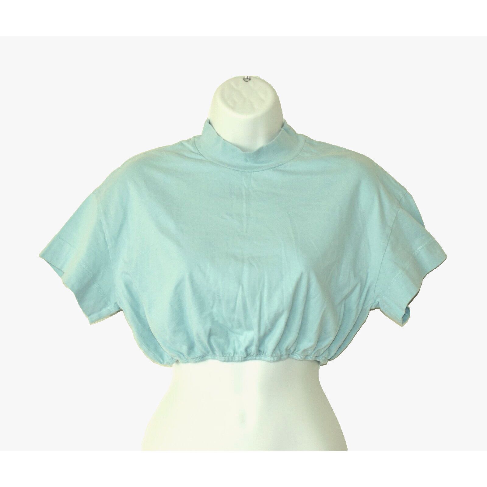 Alo Yoga NEW ALO YOGA Blue Cotton Mock Neck Short Sleeve Crop Top XS Size XS / US 0-2 / IT 36-38 - 1 Thumbnail