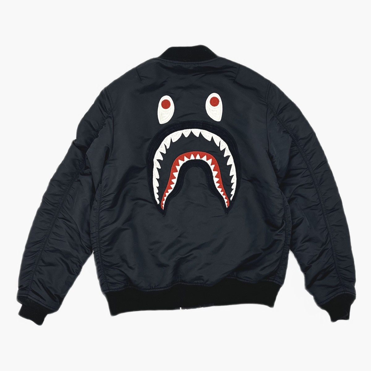 Bape A Bathing Ape (BAPE) Shark MA-1 jacket in black nylon Size US L / EU 52-54 / 3 - 1 Thumbnail