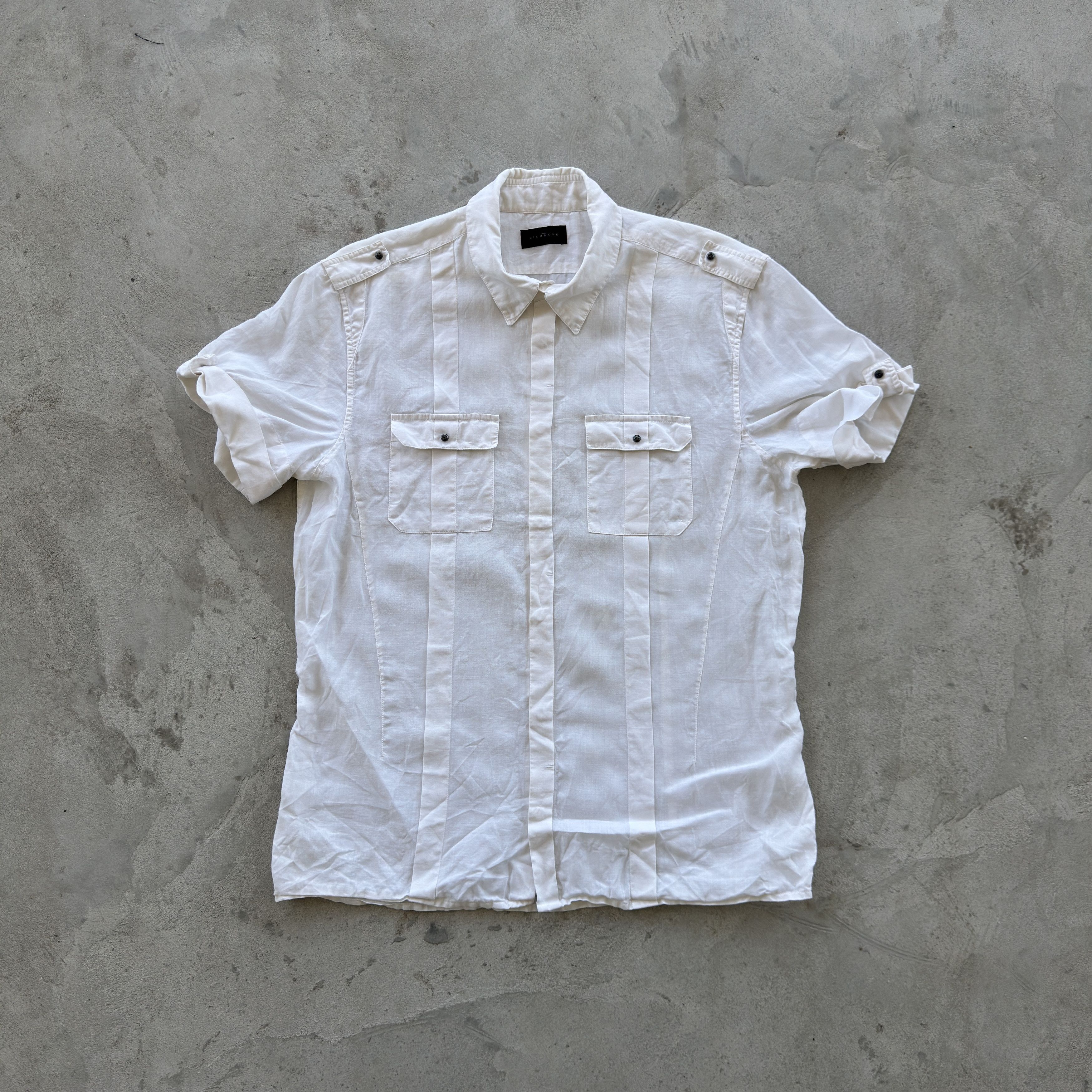 John Richmond White Linen Short Sleeve Military Safari Shirt