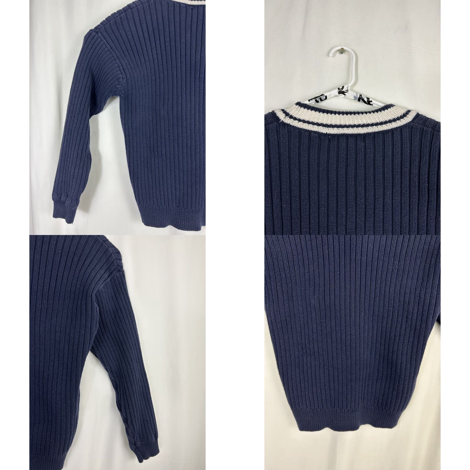 Banana Republic VINTAGE Banana Republic Mens XL V-Neck Sweater Blue White Preppy Cotton Pullover Size US XL / EU 56 / 4 - 8 Thumbnail