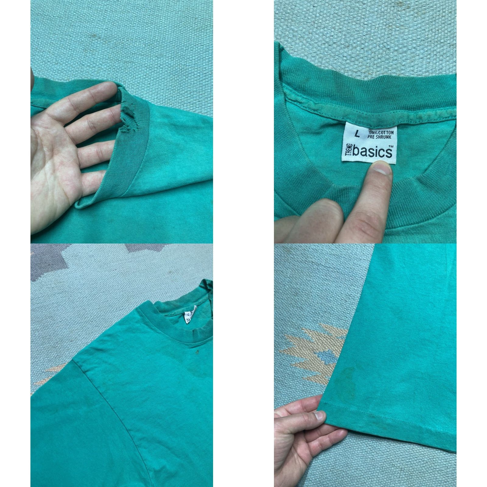 AQUA VINTAGE Trend Basics T-Shirt Mens Pocket Grunge 90s Large Teal Blue Size L Size US L / EU 52-54 / 3 - 8 Thumbnail