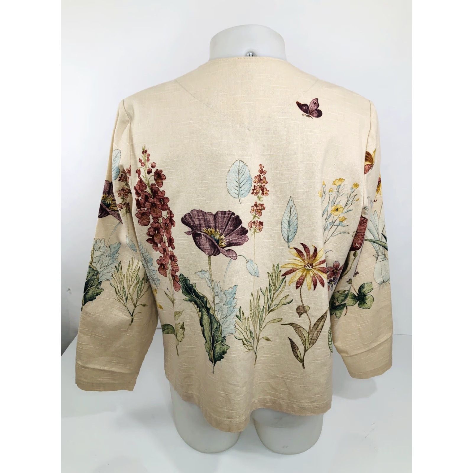 Orvis Orvis Womens L Jacket Beige Floral Butterfly Lightweight Blazer Shirt - EXCELLENT Size L / US 10 / IT 46 - 4 Thumbnail