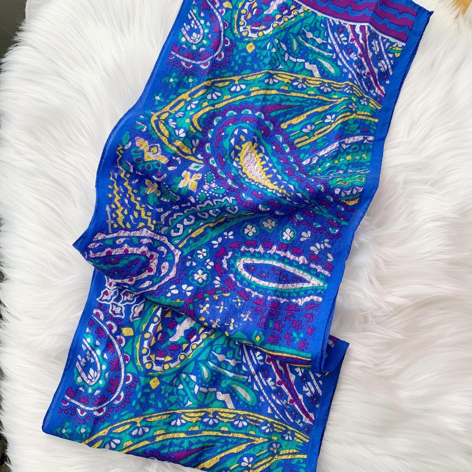 Evan Picone Vintage Evan-Picone Blue silver painted paisley silk scarf Size ONE SIZE - 4 Thumbnail