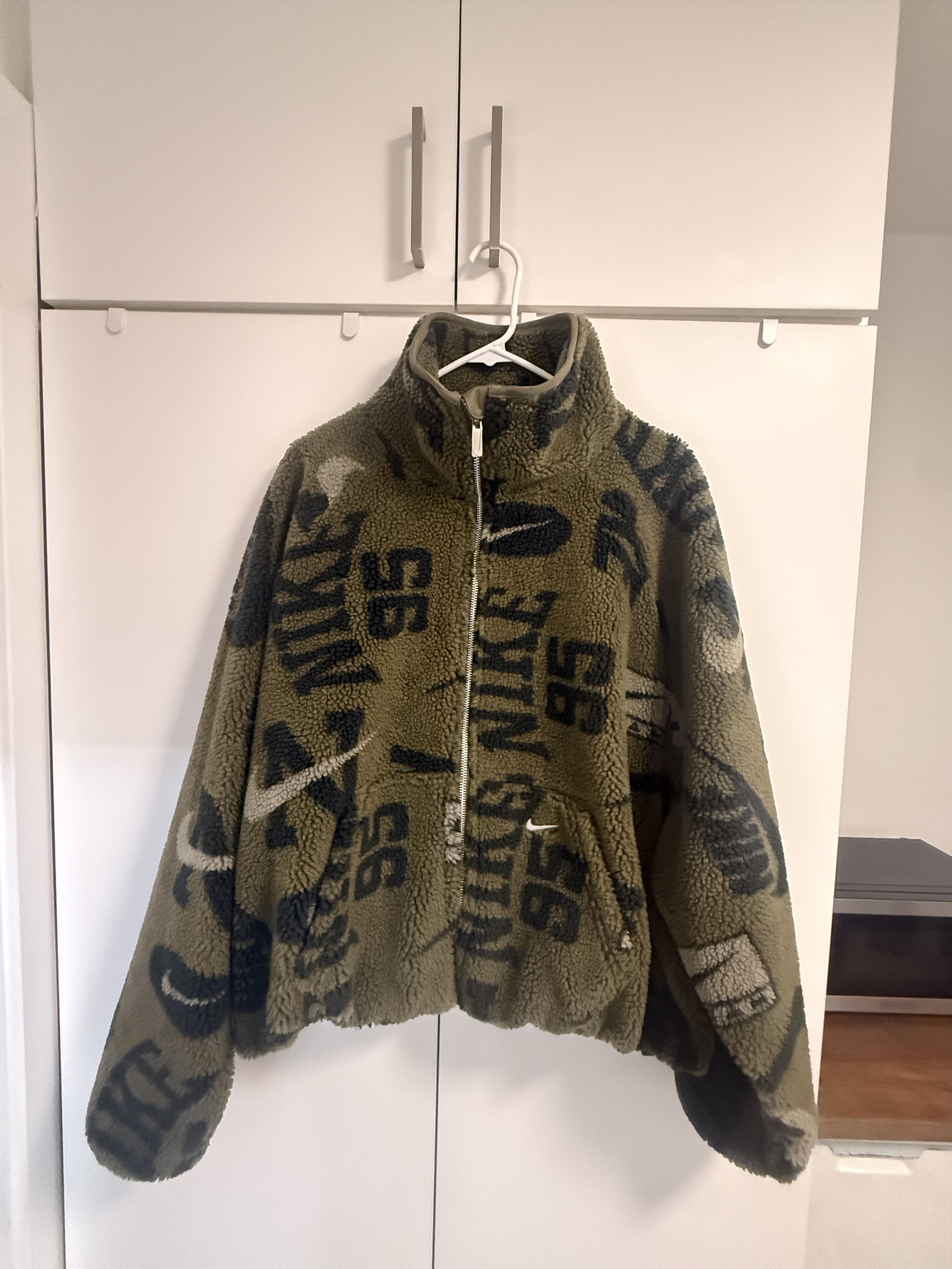 Nike Nike Fleece Olive Sherpa Crop Jacket Size XL / US 12-14 / IT 48-50 - 3 Thumbnail