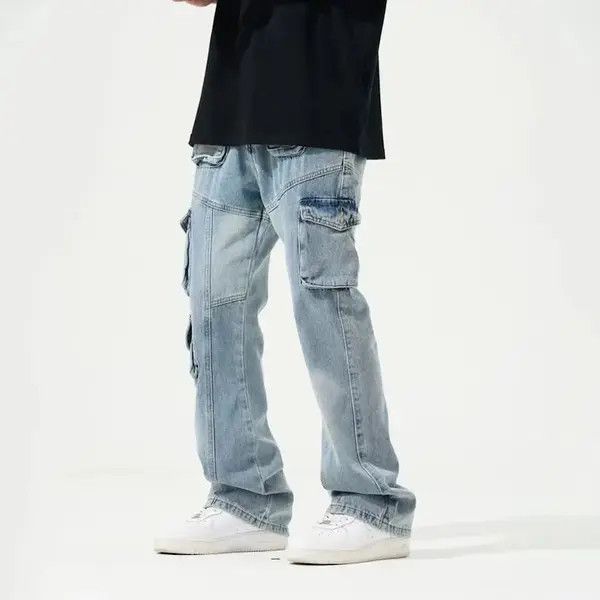 VIBE Opium Cargo Baggy Flared Denim Jeans Size US 32 / EU 48 - 3 Thumbnail