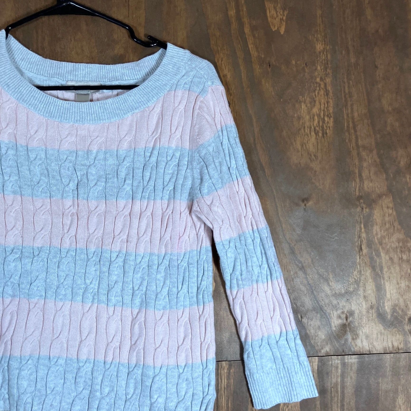 Talbots Ann Taylor Loft Womens Sweater Gray Pink Striped Cable Knit Crew Neck Large Size L / US 10 / IT 46 - 5 Thumbnail