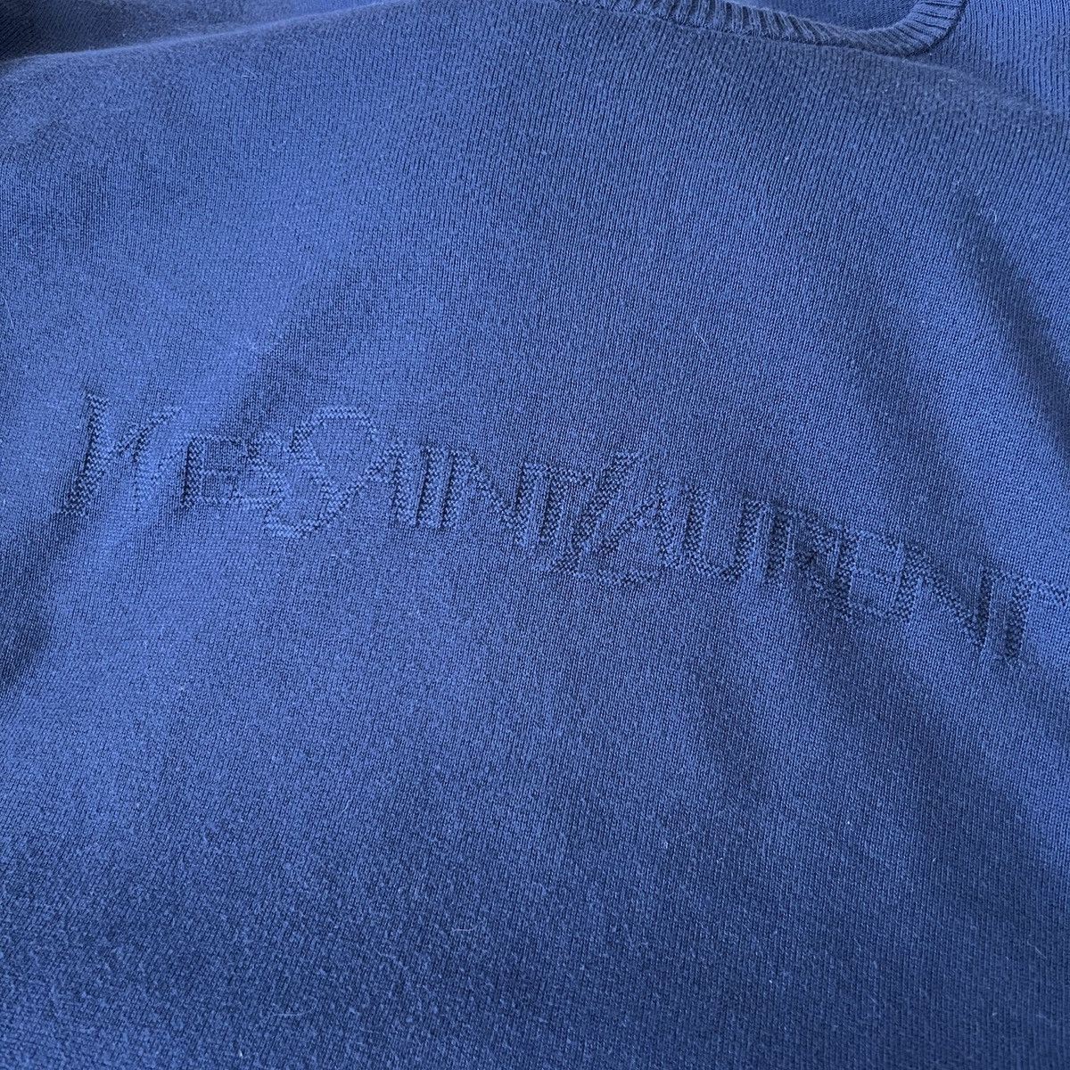 Yves Saint Laurent 🔥🔥 Vintage Yves Saint Lauren Big Logo Navy Sweater Size US L / EU 52-54 / 3 - 3 Thumbnail