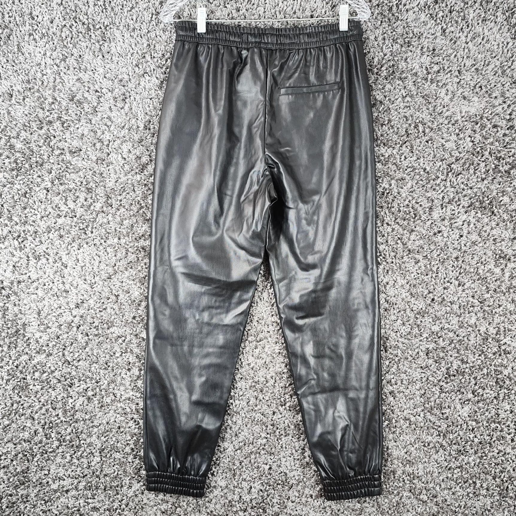 Zara Zara Jogger Pants Women's Black Polyurethane Elastic Waist Ankles Size S Size 28" / US 6 / IT 42 - 6 Thumbnail