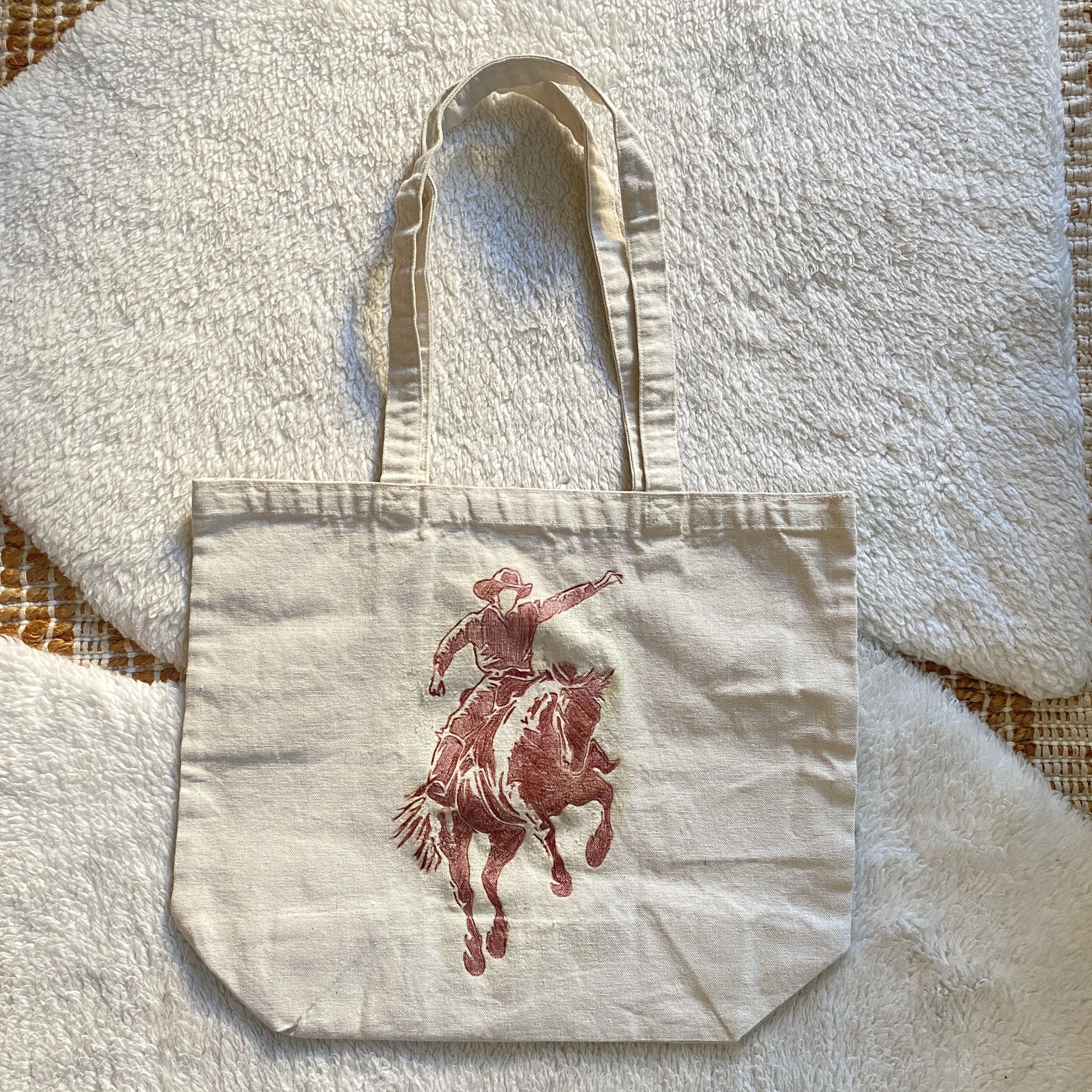 Other Hand-Burned Cowboy Canvas Tote Bag – One-of-a-Kind Design Size ONE SIZE - 8 Thumbnail