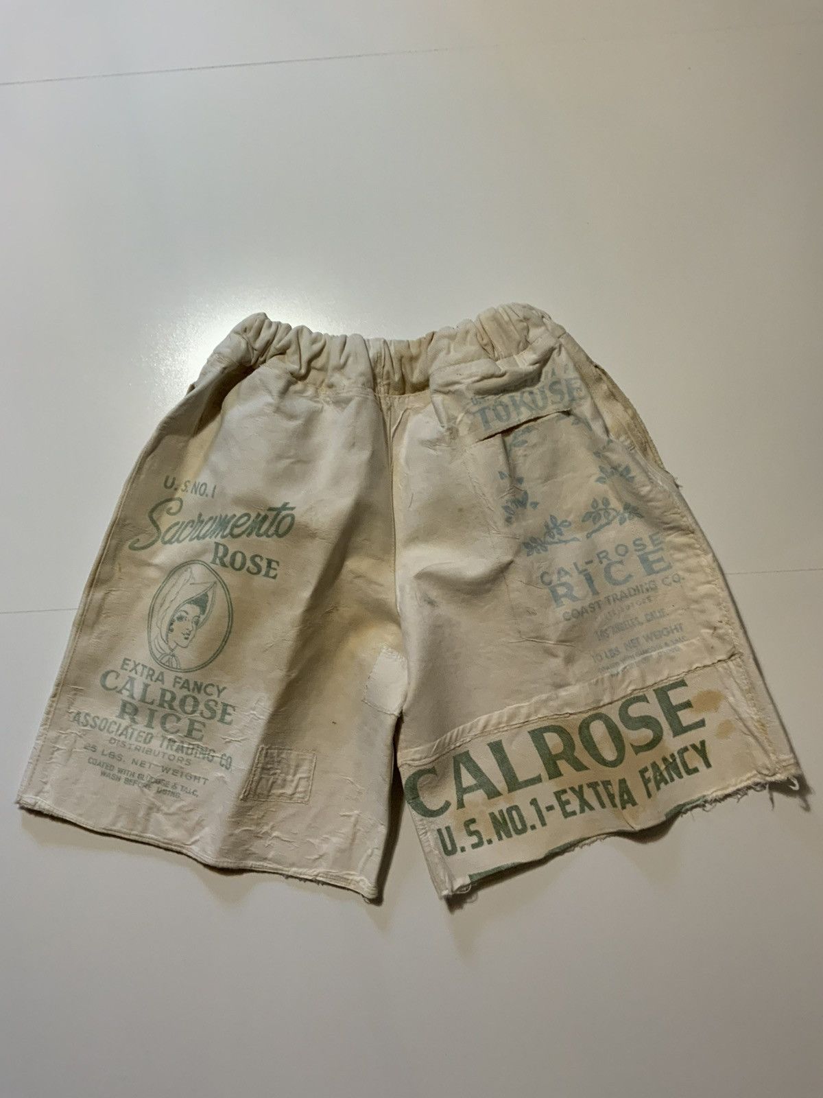 Vintage Cal Rose Rice Bag Canvas Cloth Dyed Patchwork Sack Shorts Size US 32 / EU 48 - 3 Thumbnail