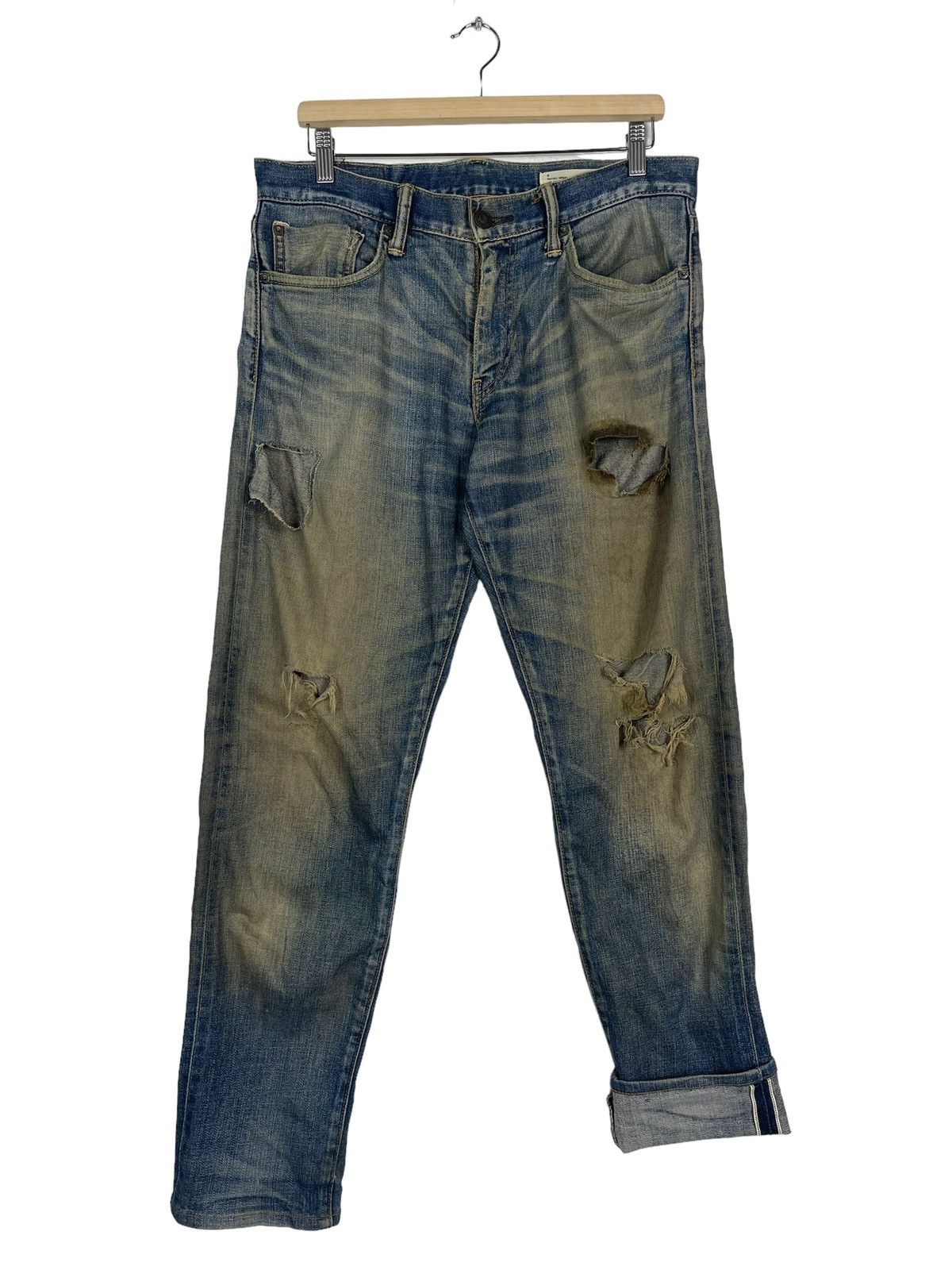 Levi's LEVIS 511 SELVEDGE DISTRESSED ZIPPER FLY DENIM JEANS Size US 35 - 8 Thumbnail